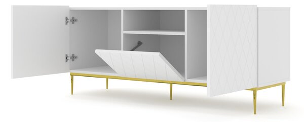BIM TV stolek DIUNA 145 cm, bílý mat + zlatá