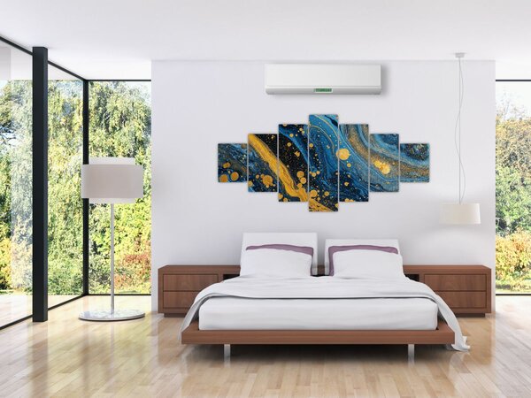 Obraz - Modrá abstrakce se zlatem (210x100 cm)
