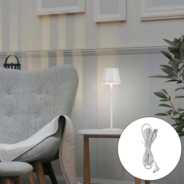 Stolní lampa bílá včetně stmívače a dobíjecí LED IP54 - Murdock