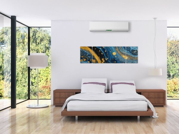 Obraz - Modrá abstrakce se zlatem (170x50 cm)