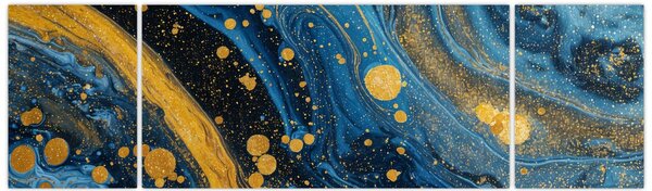 Obraz - Modrá abstrakce se zlatem (170x50 cm)