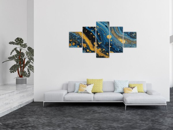 Obraz - Modrá abstrakce se zlatem (125x70 cm)