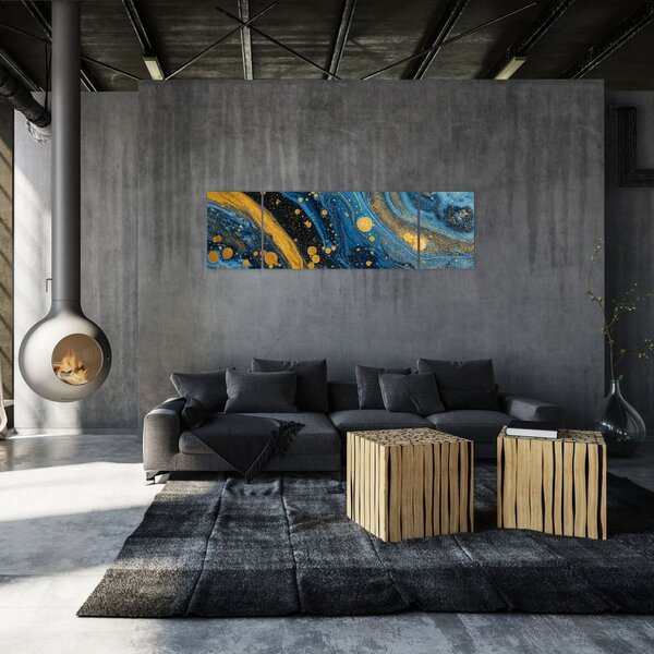 Obraz - Modrá abstrakce se zlatem (170x50 cm)