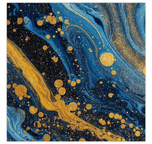Obraz - Modrá abstrakce se zlatem (30x30 cm)