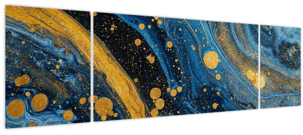 Obraz - Modrá abstrakce se zlatem (170x50 cm)