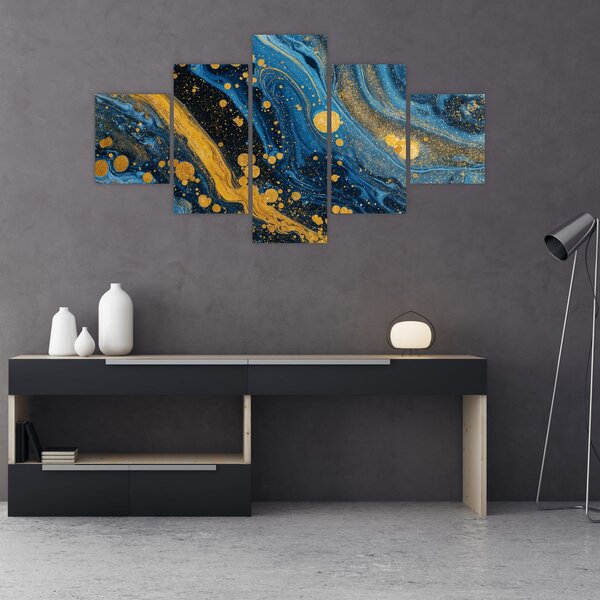 Obraz - Modrá abstrakce se zlatem (125x70 cm)
