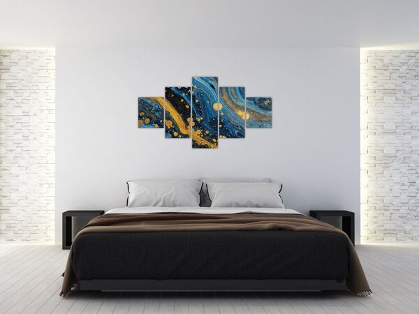 Obraz - Modrá abstrakce se zlatem (125x70 cm)