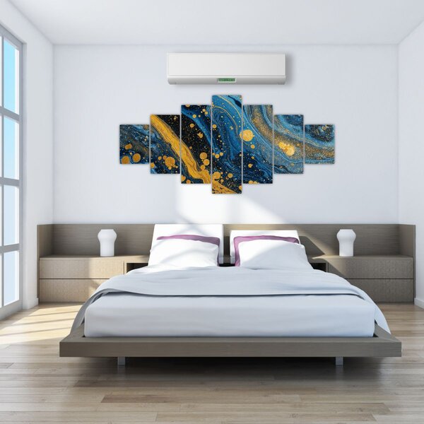 Obraz - Modrá abstrakce se zlatem (210x100 cm)