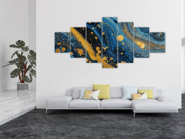 Obraz - Modrá abstrakce se zlatem (210x100 cm)