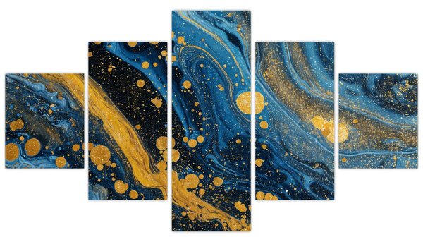 Obraz - Modrá abstrakce se zlatem (125x70 cm)
