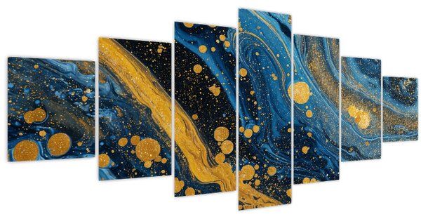 Obraz - Modrá abstrakce se zlatem (210x100 cm)