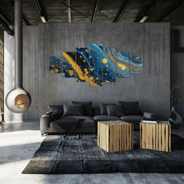 Obraz - Modrá abstrakce se zlatem (210x100 cm)