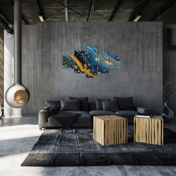 Obraz - Modrá abstrakce se zlatem (125x70 cm)