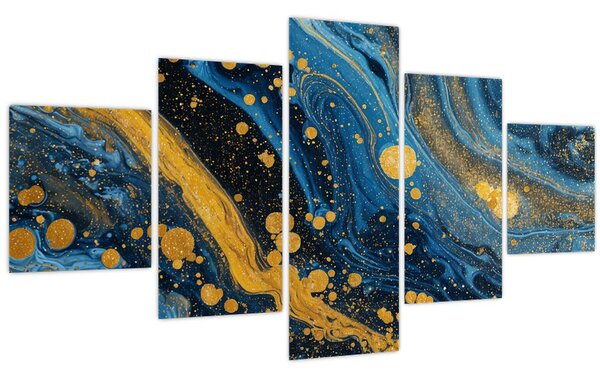 Obraz - Modrá abstrakce se zlatem (125x70 cm)