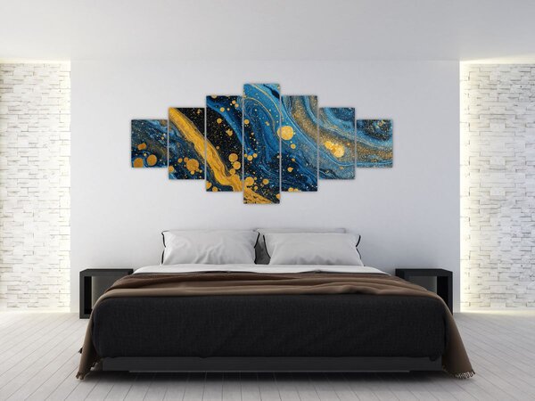 Obraz - Modrá abstrakce se zlatem (210x100 cm)