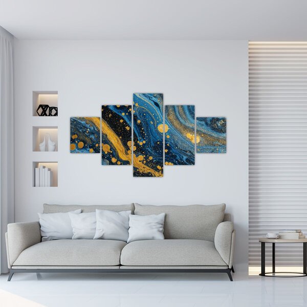 Obraz - Modrá abstrakce se zlatem (125x70 cm)
