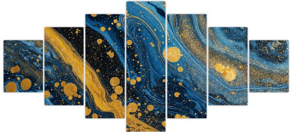 Obraz - Modrá abstrakce se zlatem (210x100 cm)