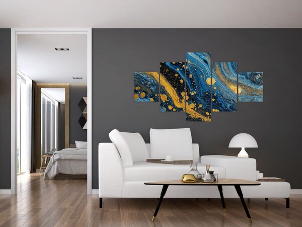 Obraz - Modrá abstrakce se zlatem (125x70 cm)