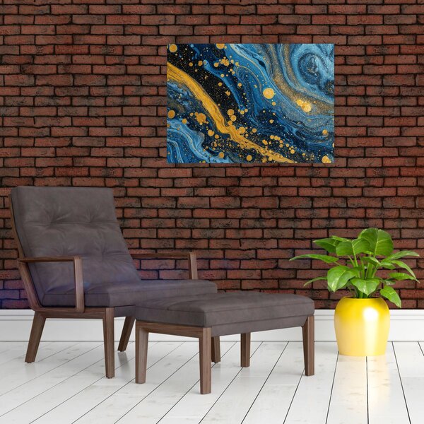 Obraz - Modrá abstrakce se zlatem (70x50 cm)