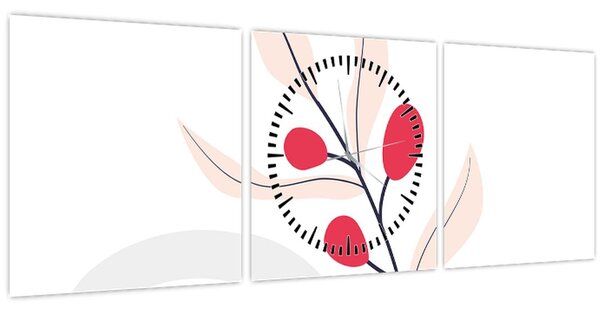 Obraz - Růžová florální abstrakce N⁰3 (s hodinami) (90x30 cm)