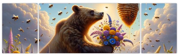 Obraz - Medvěd a včelky (170x50 cm)