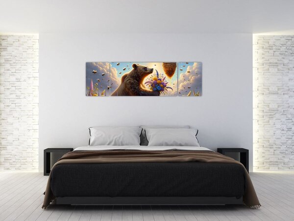 Obraz - Medvěd a včelky (170x50 cm)
