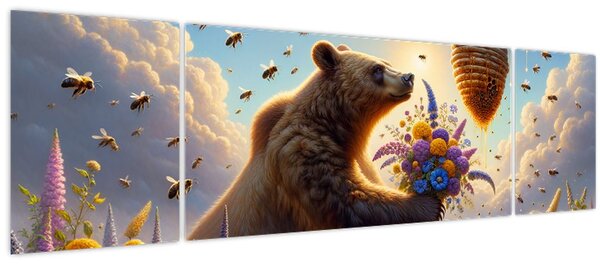 Obraz - Medvěd a včelky (170x50 cm)