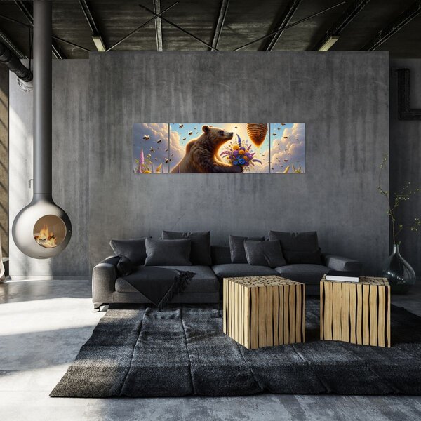 Obraz - Medvěd a včelky (170x50 cm)