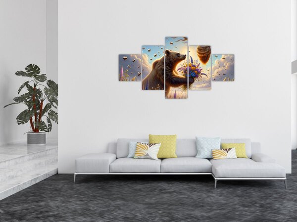 Obraz - Medvěd a včelky (125x70 cm)