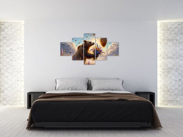 Obraz - Medvěd a včelky (125x70 cm)