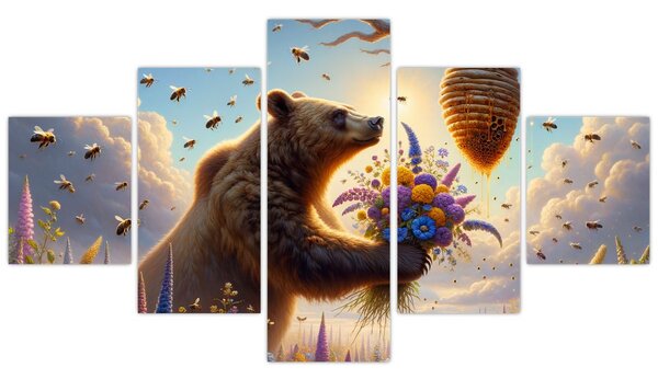 Obraz - Medvěd a včelky (125x70 cm)