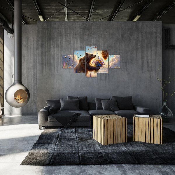 Obraz - Medvěd a včelky (125x70 cm)