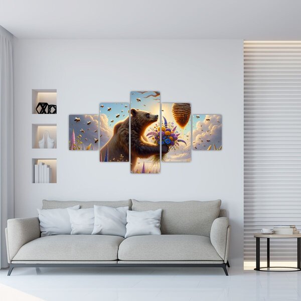 Obraz - Medvěd a včelky (125x70 cm)