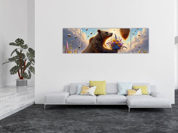 Obraz - Medvěd a včelky (170x50 cm)