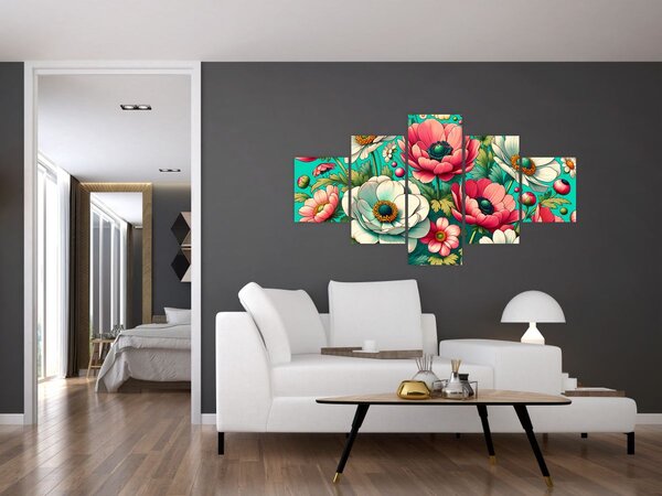Obraz - Květy na modrém pozadí (125x70 cm)
