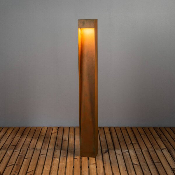 Konstsmide LED osvětlení cesty Rho, rezavá barva, výška 100 cm, kov, IP54, stmívatelný, Hnědá / rez, Hliník