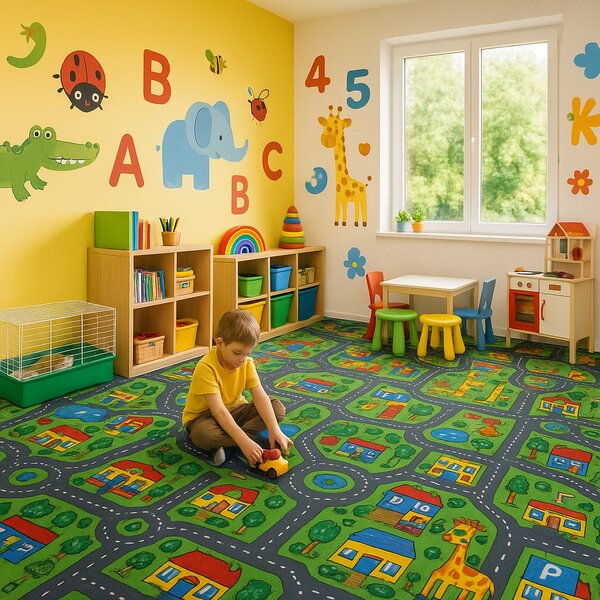 Vopi, POŠKOZENÝ: 300x220 cm Dětský kusový koberec City life - neúčtujeme odřezky z role - obšitý ze všech stran, na míru, šíře, vícebarevná, filc, dětský pokoj