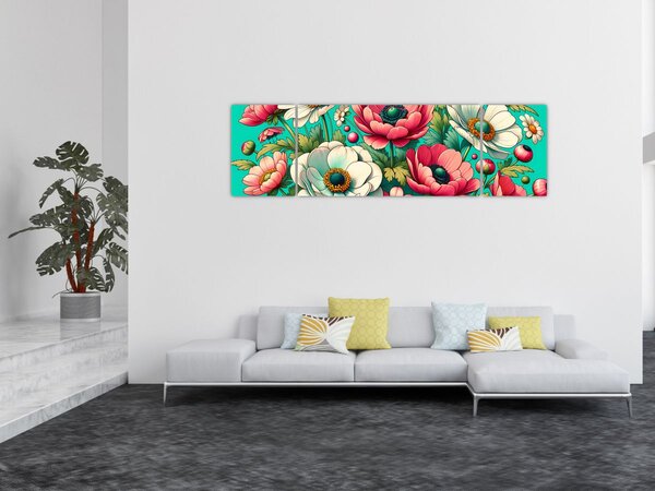 Obraz - Květy na modrém pozadí (170x50 cm)