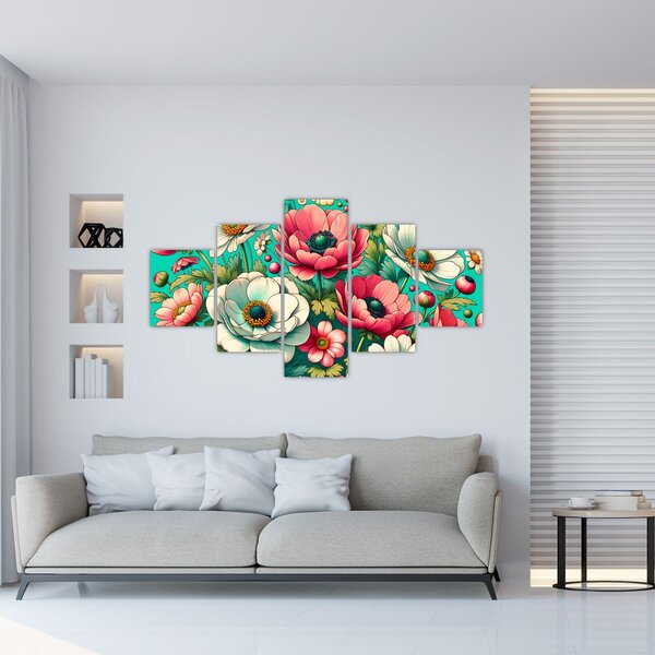 Obraz - Květy na modrém pozadí (125x70 cm)