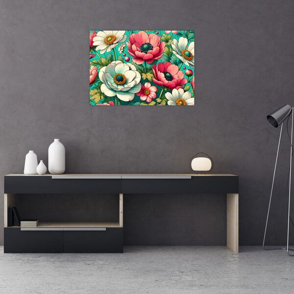 Obraz - Květy na modrém pozadí (70x50 cm)