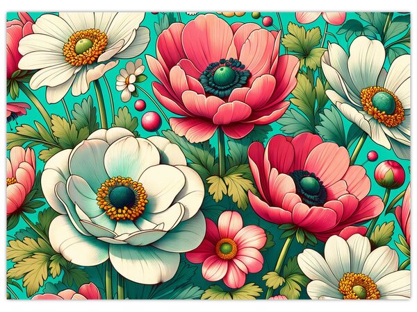 Obraz - Květy na modrém pozadí (70x50 cm)