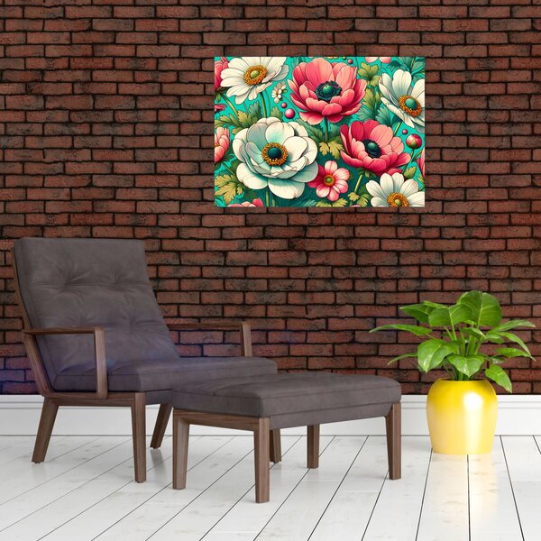 Obraz - Květy na modrém pozadí (70x50 cm)