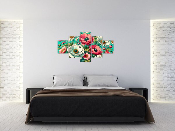 Obraz - Květy na modrém pozadí (125x70 cm)