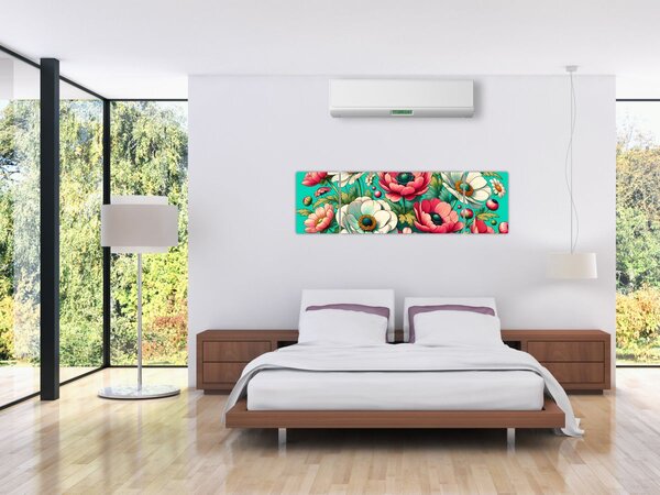 Obraz - Květy na modrém pozadí (170x50 cm)