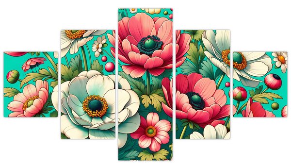Obraz - Květy na modrém pozadí (125x70 cm)