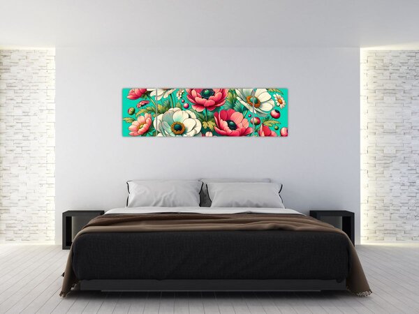 Obraz - Květy na modrém pozadí (170x50 cm)