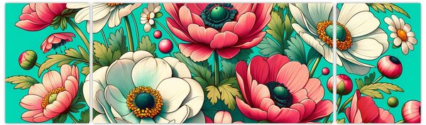 Obraz - Květy na modrém pozadí (170x50 cm)