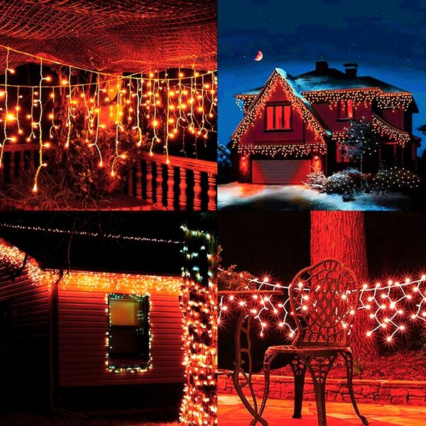 Venkovní LED vánoční závěs - červená, 10m, 500 LED, 8 programů