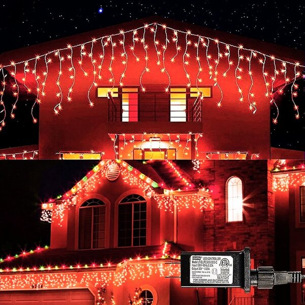 Venkovní LED vánoční závěs - červená, 10m, 500 LED, 8 programů