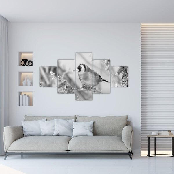 Obraz - Ptáček v zimě (125x70 cm)